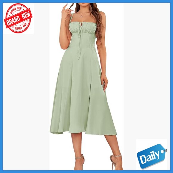 Floral Midi Corset Dress Wedding Guest A-Line Lace Up Back Slit